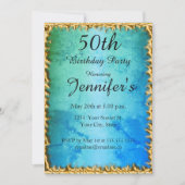 50e Blue Blauwgroen Birthday Party Invitation Kaart (Voorkant)