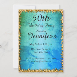 50e Blue Blauwgroen Birthday Party Invitation Kaart