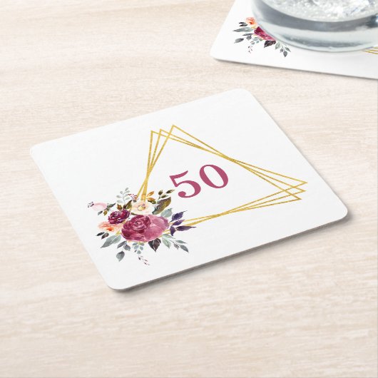 50e Boho Floral Geometric Gold Triangle Kartonnen Onderzetters (Schuin)