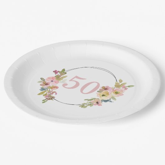 50e Boho Floral Waterverf Geometric Papieren Bordje (Gekanteld)