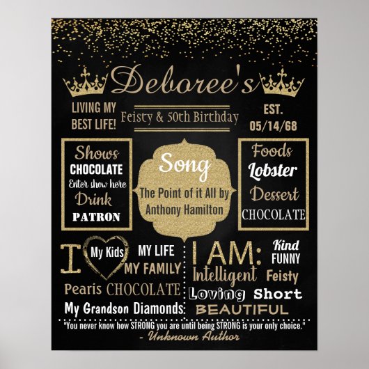 50e bordbord van de Birthday Party voor Chalkboard Poster (Voorkant)