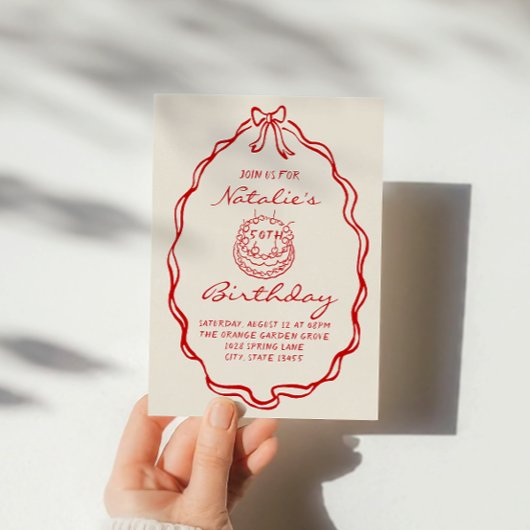 50e Bow Hand getrokken Coquette Vijftig Verjaardag Kaart