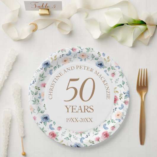 50e bruiloft Blush Rozen Jubileum Papieren Bordje (Huwelijk)