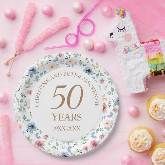 50e bruiloft Blush Rozen Jubileum Papieren Bordje (Feest)