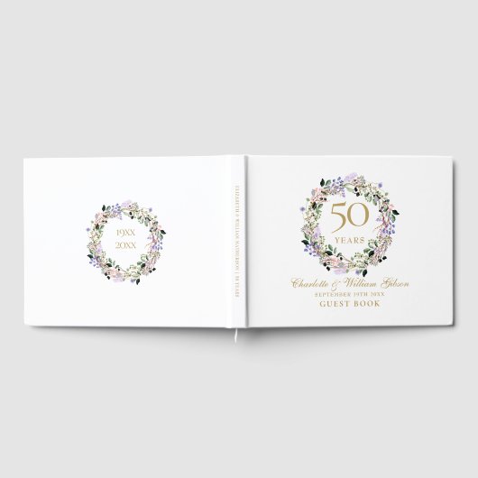 50e bruiloft Golden Jubileum Floral Garland Gastenboek (Volledig)