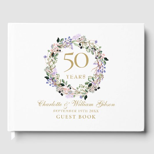 50e bruiloft Golden Jubileum Floral Garland Gastenboek (Voorkant)