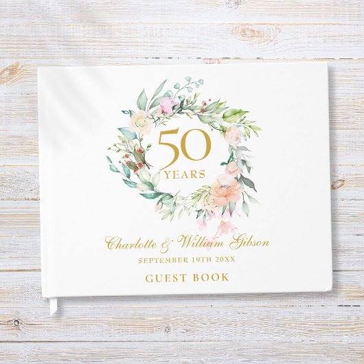 50e bruiloft Golden Jubileum Floral Garland Gastenboek
