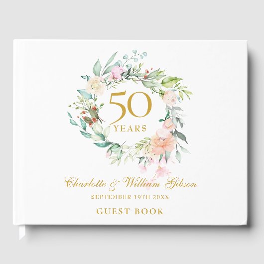 50e bruiloft Golden Jubileum Floral Garland Gastenboek (Voorkant)