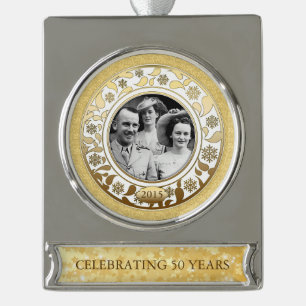 50e bruiloft Golden Jubileum foto template Verzilverd Banner Ornament