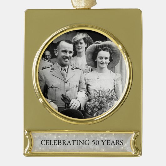 50e bruiloft Golden Jubileum Photo Template 3 Verguld Banner Ornament (Voorkant)