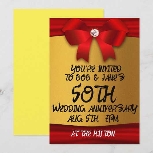 50E BRUILOFT GOUDEN AANGEPASTE ELEGANTE UITNODIGIN KAART (Voorkant / Achterkant)