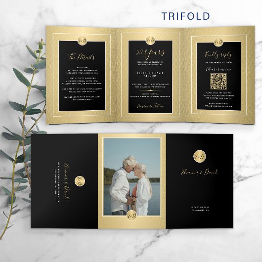 50e bruiloft gouden jubileum foto QR RSVP Drieluik Aankondiging