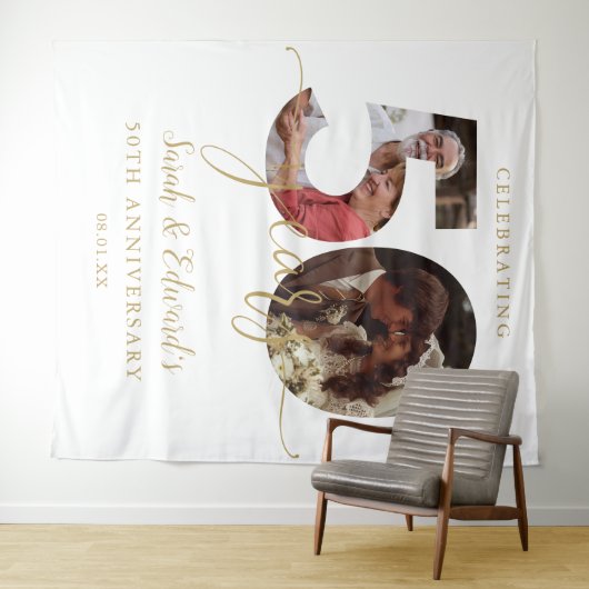 50e bruiloft Jubileum 2 foto achtergrond Wandkleed (In Situ (horizontaal))