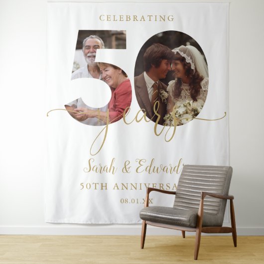 50e bruiloft Jubileum 2 foto achtergrond Wandkleed (In situ)