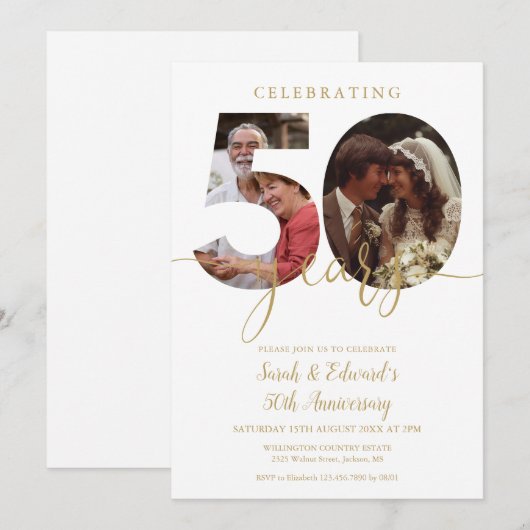 50e bruiloft Jubileum 2 foto Goud Kaart (Voorkant / Achterkant)