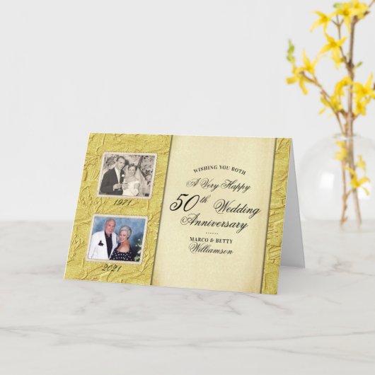 50e bruiloft Jubileum 2 foto Kaart (Gele Bloem)