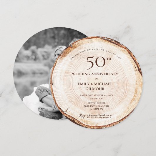 50e bruiloft Jubileum aangepaste foto rustiek hout Kaart (Voorkant / Achterkant)