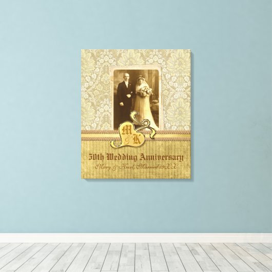 50e bruiloft Jubileum Antiek Damask Gold Canvas Afdruk (Insitu (Houten vloer))
