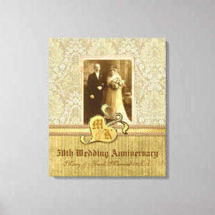 50e bruiloft Jubileum Antiek Damask Gold Canvas Afdruk