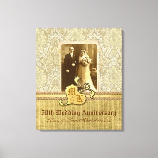 50e bruiloft Jubileum Antiek Damask Gold Canvas Afdruk (Voorkant)