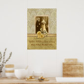50e bruiloft Jubileum Antiek Damask Gold Poster (Keuken)