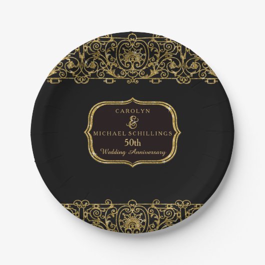 50e bruiloft Jubileum Art Deco Nouveau Party Papieren Bordje (Voorkant)