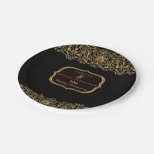 50e bruiloft Jubileum Art Deco Nouveau Party Papieren Bordje (Gekanteld)