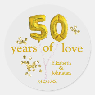 50e Bruiloft Jubileum Ballons met namen DCSA48 Ronde Sticker