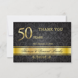 50e bruiloft Jubileum Black Gold Hartelijk dank Bedankkaart