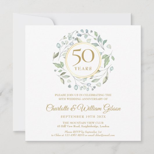 50e bruiloft Jubileum Bloemen groen plein Kaart (Voorkant)