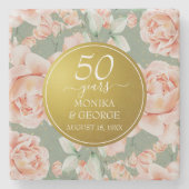 50e bruiloft Jubileum Bloemengoud Stenen Onderzetter (Voorkant)