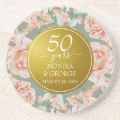 50e bruiloft Jubileum Bloemengoud Zandsteen Onderzetter (Voorkant)