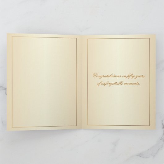 50e bruiloft Jubileum Bloemengouden harten Kaart (Binnen)