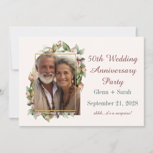 50e bruiloft Jubileum Boho Bloemenboog Foto Save The Date (Voorkant)