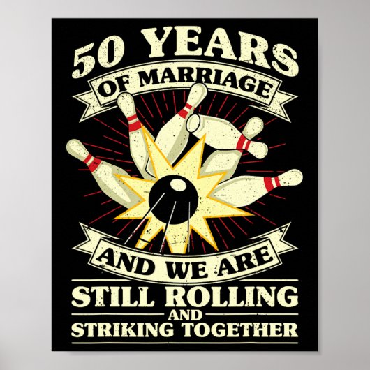 50e bruiloft Jubileum Bowling Getrouwd Vrouw Echtg Poster (Voorkant)