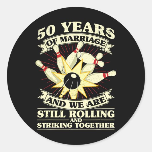 50e bruiloft Jubileum Bowling Getrouwd Vrouw Echtg Ronde Sticker (Voorkant)