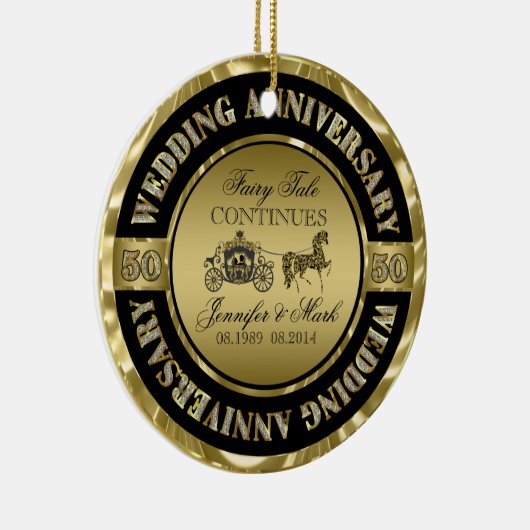 50e bruiloft Jubileum-bruiloft Paard en vervoer Keramisch Ornament (Rechts)