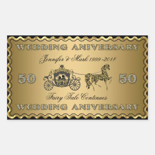 50e bruiloft Jubileum-bruiloft Paard en vervoer Rechthoekige Sticker (Voorkant)