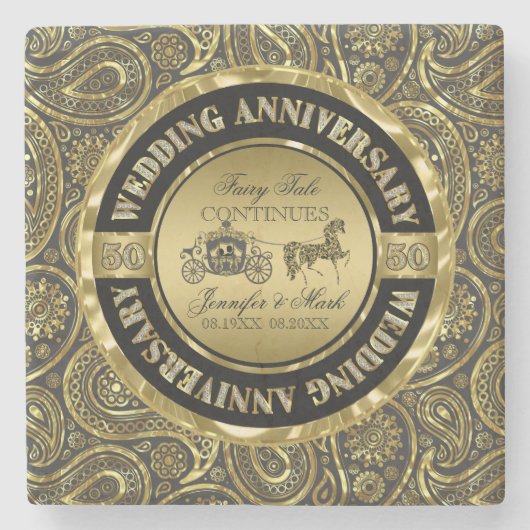 50e bruiloft Jubileum-bruiloft Paard en vervoer Stenen Onderzetter (Voorkant)