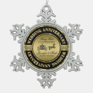50e bruiloft Jubileum-bruiloft Paard en vervoer Tin Sneeuwvlok Ornament