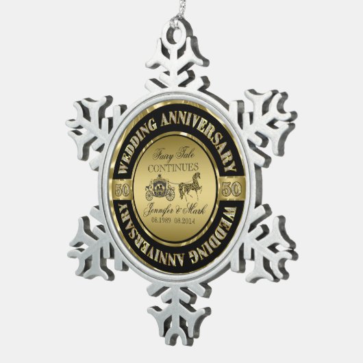 50e bruiloft Jubileum-bruiloft Paard en vervoer Tin Sneeuwvlok Ornament (Rechts)