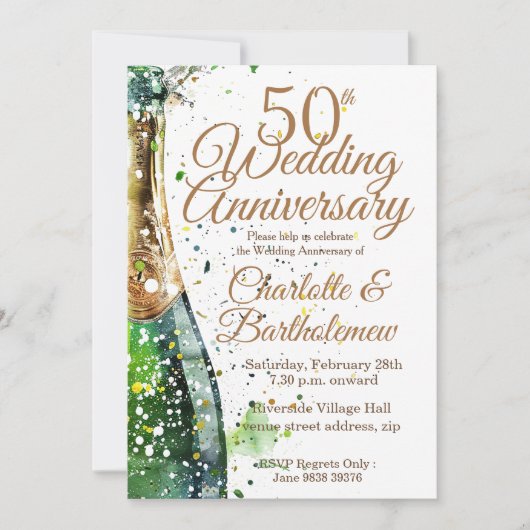 50e bruiloft Jubileum bubbelfles Kaart (Voorkant)