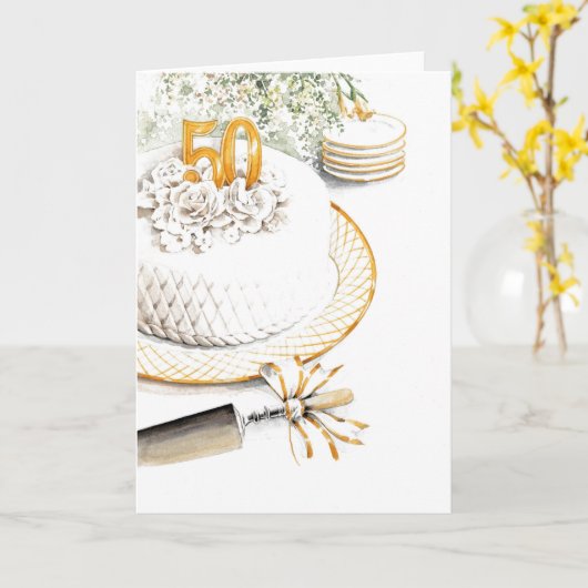 50e bruiloft Jubileum Cake Kaart (Gele Bloem)