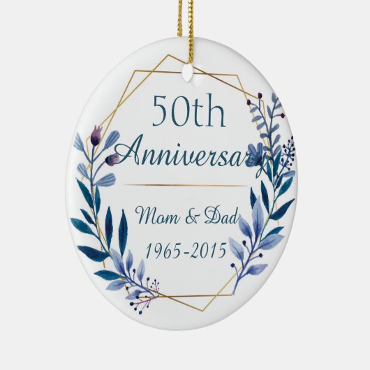 50e bruiloft Jubileum Classic Bloemen Keramisch Ornament (Rechts)