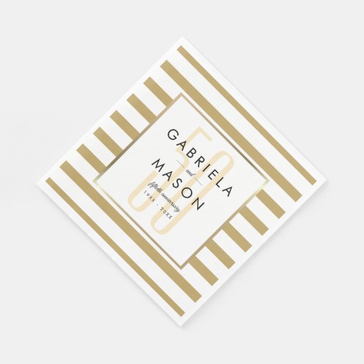 50e bruiloft Jubileum Classic Golden Stripe Servet (Hoek)
