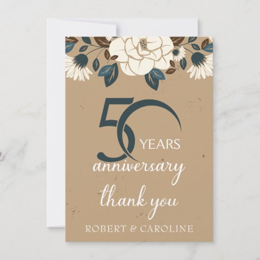 50e bruiloft Jubileum Dank u Floral Bedankkaart (Voorkant)