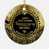 50e bruiloft Jubileum diamanten & gouden damast Keramisch Ornament (Voorkant)
