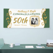 50e bruiloft Jubileum donkergroen goud bloeien Spandoek (Beurs)