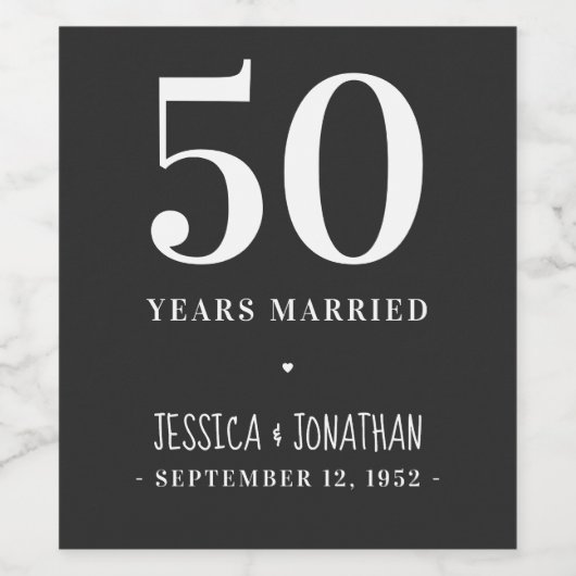 50e bruiloft Jubileum Eenvoudig en Klassiek Wijn Etiket (Enkel label)