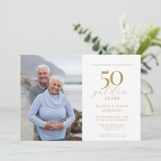 50e bruiloft Jubileum Elegant 50 Gold Foto Kaart (Staand voorkant)